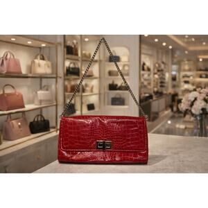 WHBM Red Faux Croc Embossed Clutch Shoulder Bag Chain White House Black Market